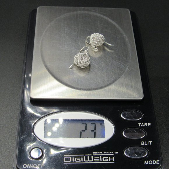 Sterling Silver Bright Braided Orb Dangle Earrings Vintage - Picture 6 of 6